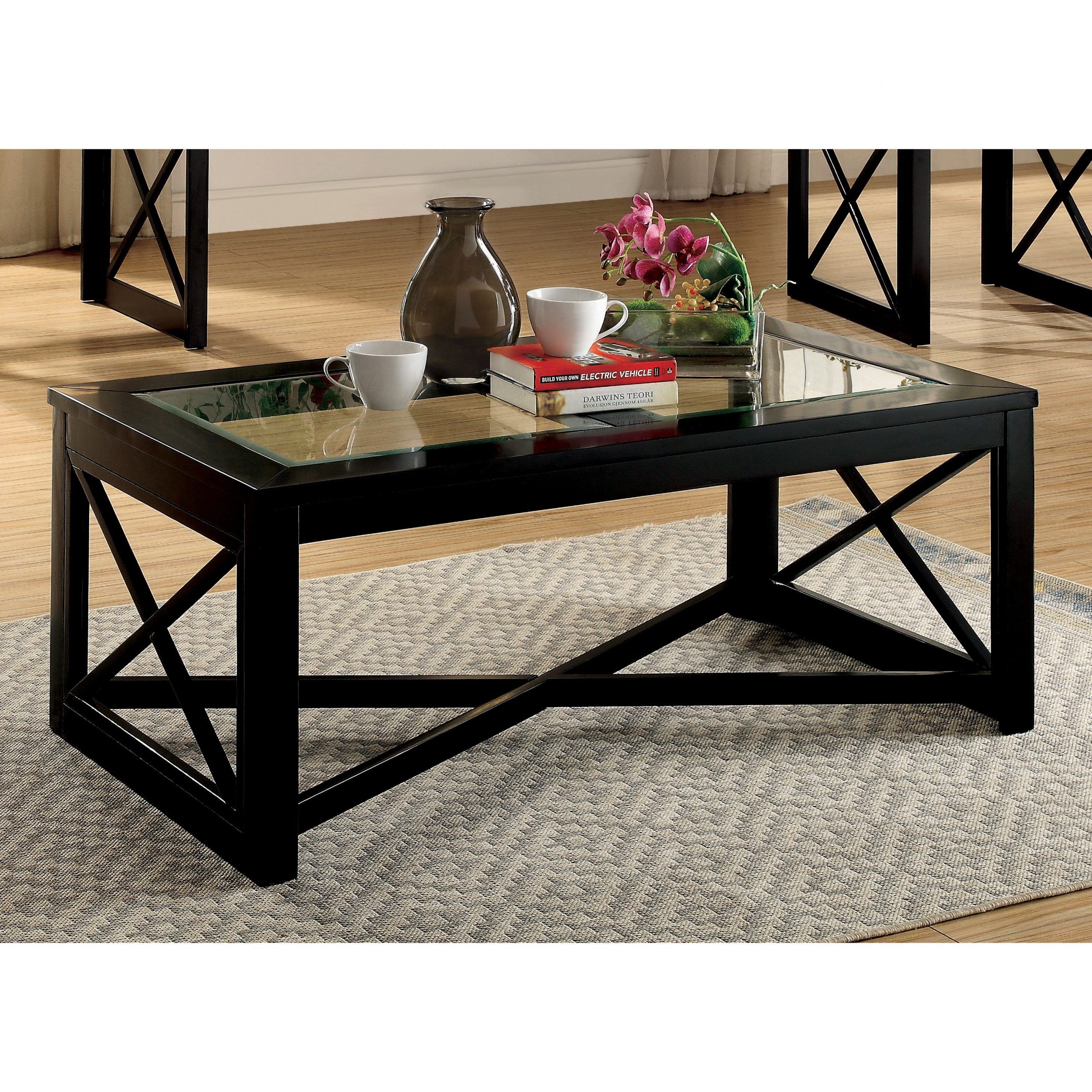 Furniture Of America Peloni Contemporary Black Glass Top With Regard To Glass And Pewter Coffee Tables (View 1 of 15)