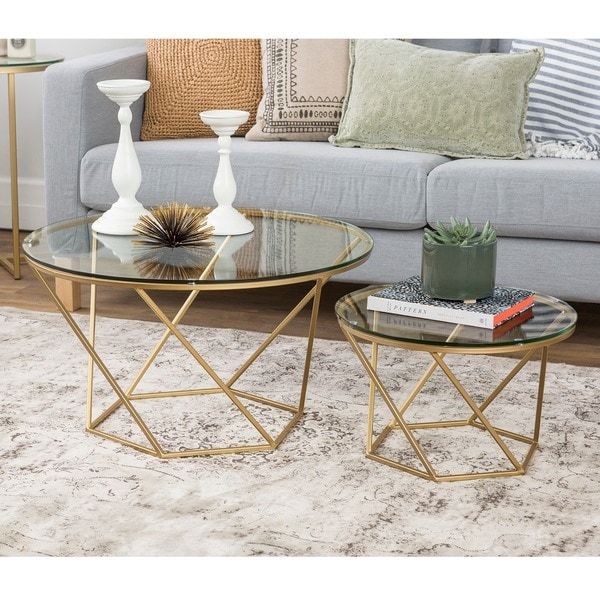 Geometric Glass Nesting Coffee Tables – Free Shipping Throughout Geometric Glass Top Gold Coffee Tables (View 4 of 15)