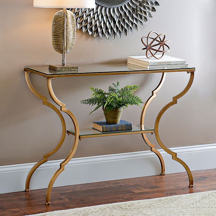 Geometric Gold Glass Console Table | Glass Console Table Pertaining To Geometric Glass Top Gold Coffee Tables (View 12 of 15)