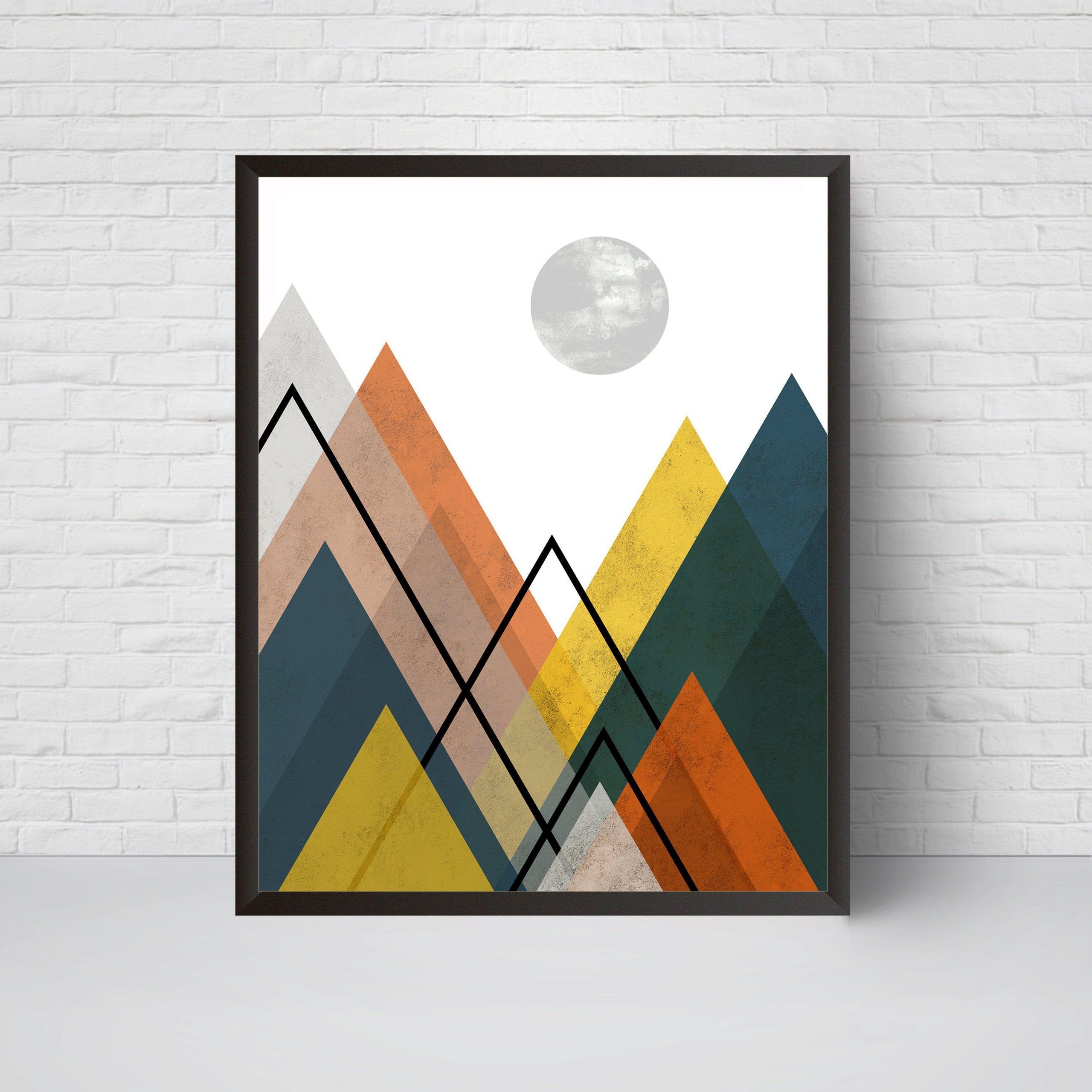 Geometric Mountain Wall Art Print, Printable Art, Mid Throughout Mountain Wall Art (View 9 of 15)