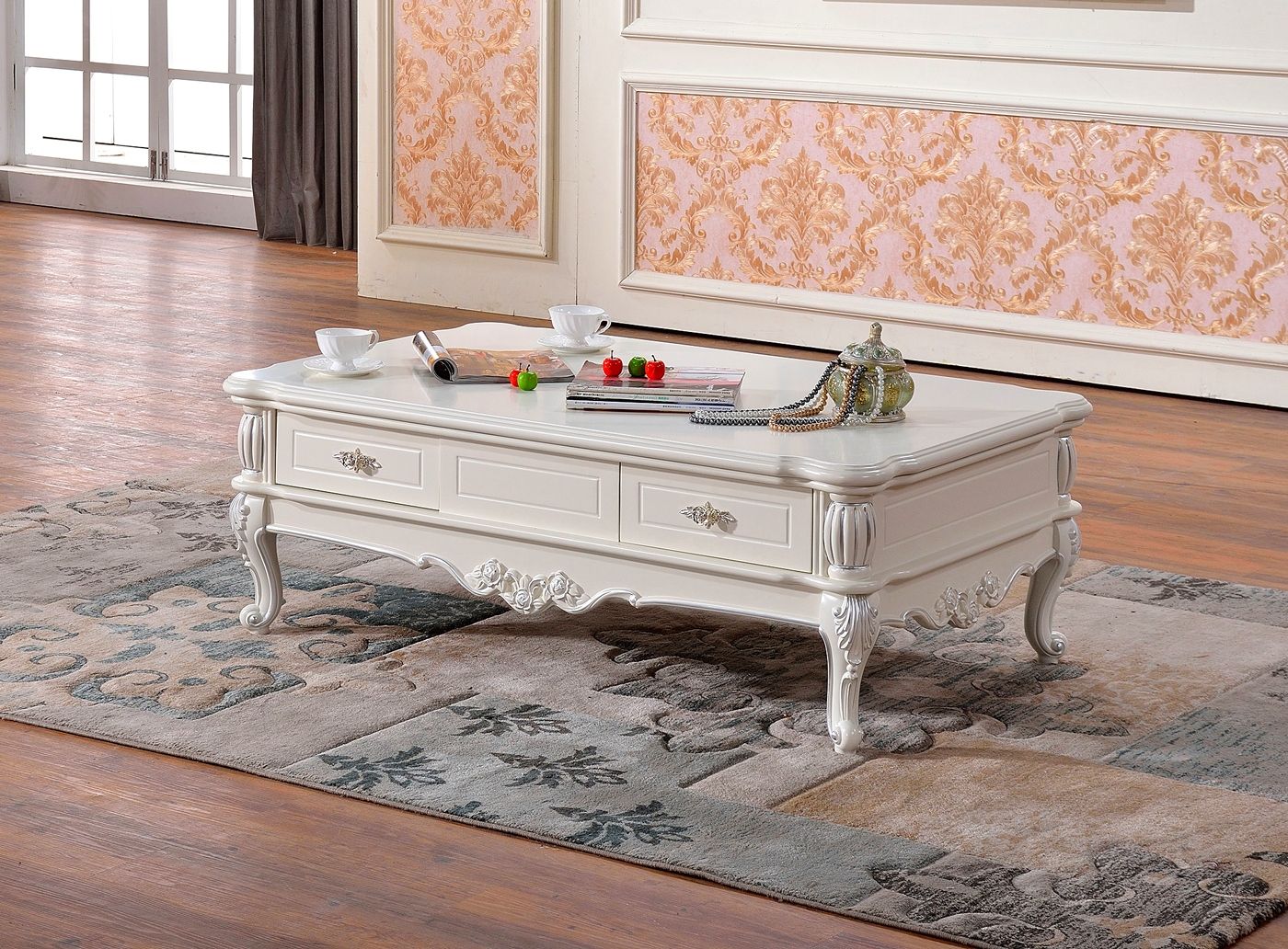 Gianna Traditional 2 Drawer Wooden Coffee Table In Pearl Within 2 Drawer Coffee Tables (Photo 1 of 15)