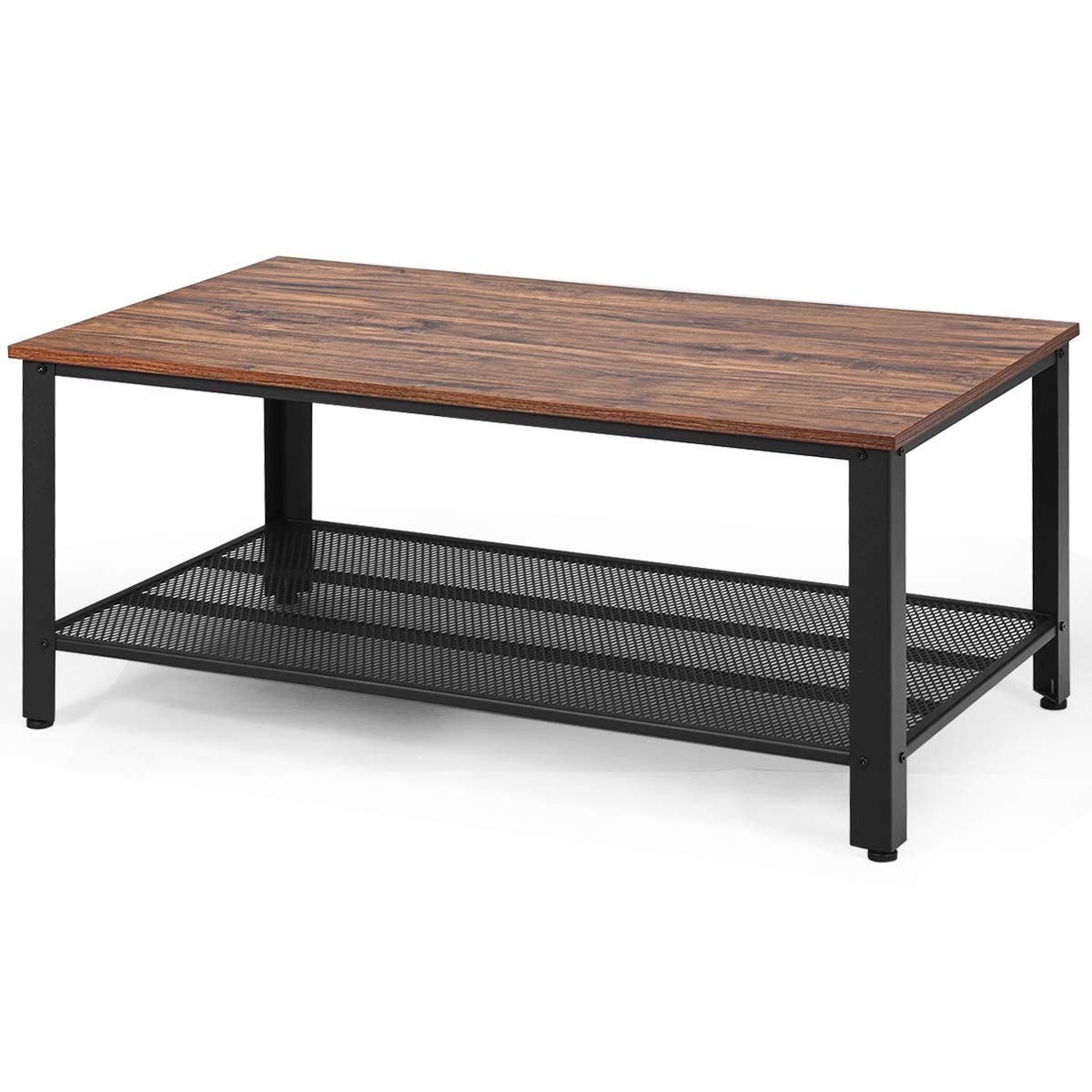 Giantex Coffee Table 42 Inch W/storage Shelf And Within Pecan Brown Triangular Coffee Tables (View 11 of 15)
