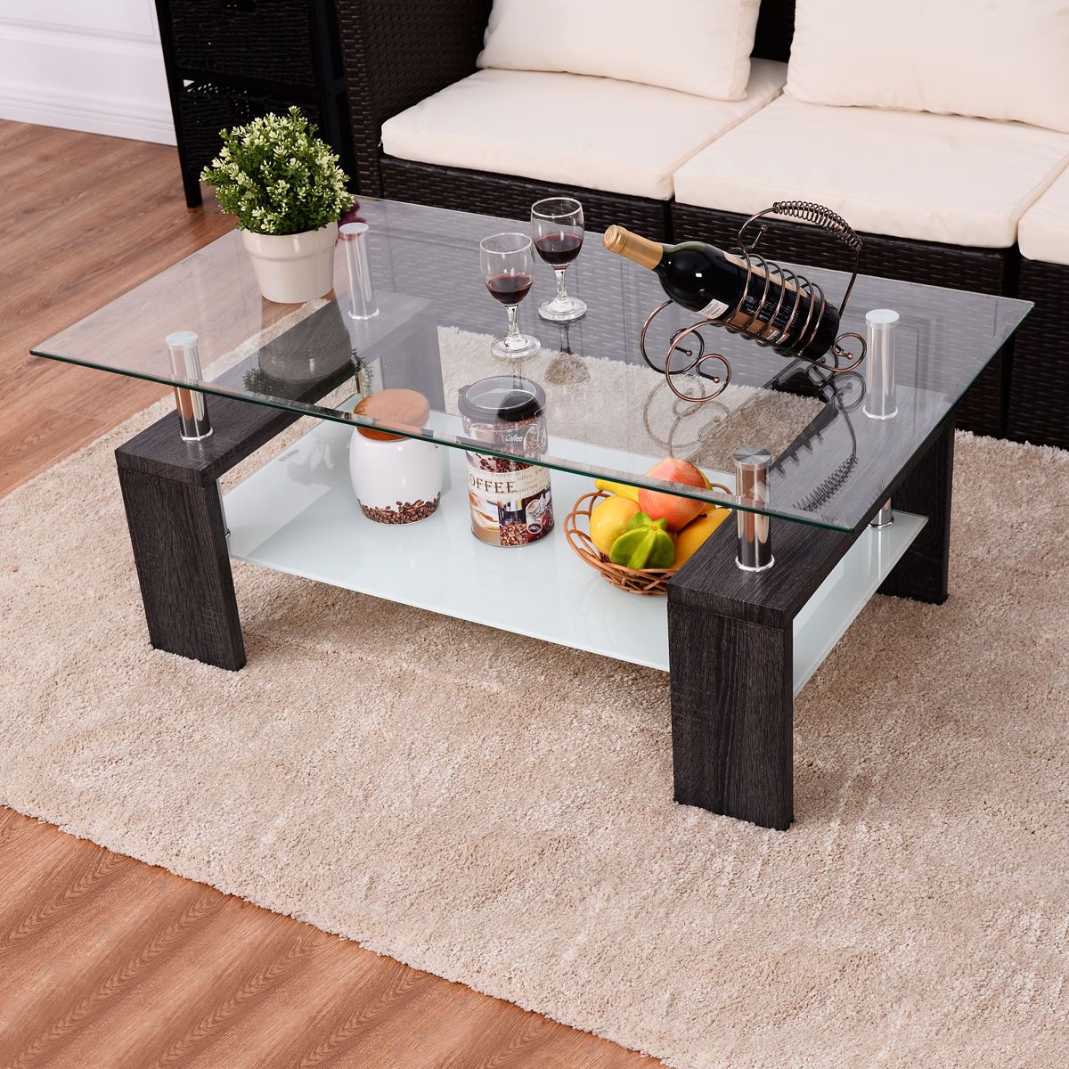 Giantex Rectangular Home Tempered Glass Coffee Table With Throughout Rectangular Glass Top Coffee Tables (Photo 3 of 15)
