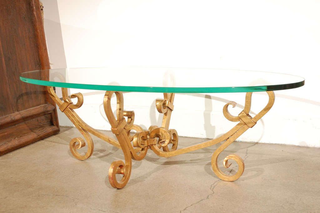 Gilt Iron Oval Glass Coffee Table Venetian Style For Sale With Oval Aged Black Iron Coffee Tables (View 8 of 15)