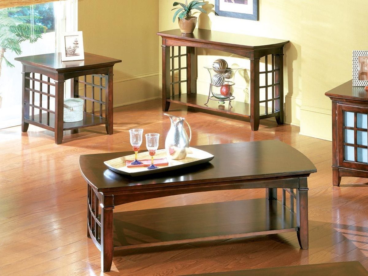 Glasgow Dark Chocolate Cherry Coffee Table Set Within Cocoa Coffee Tables (View 4 of 15)