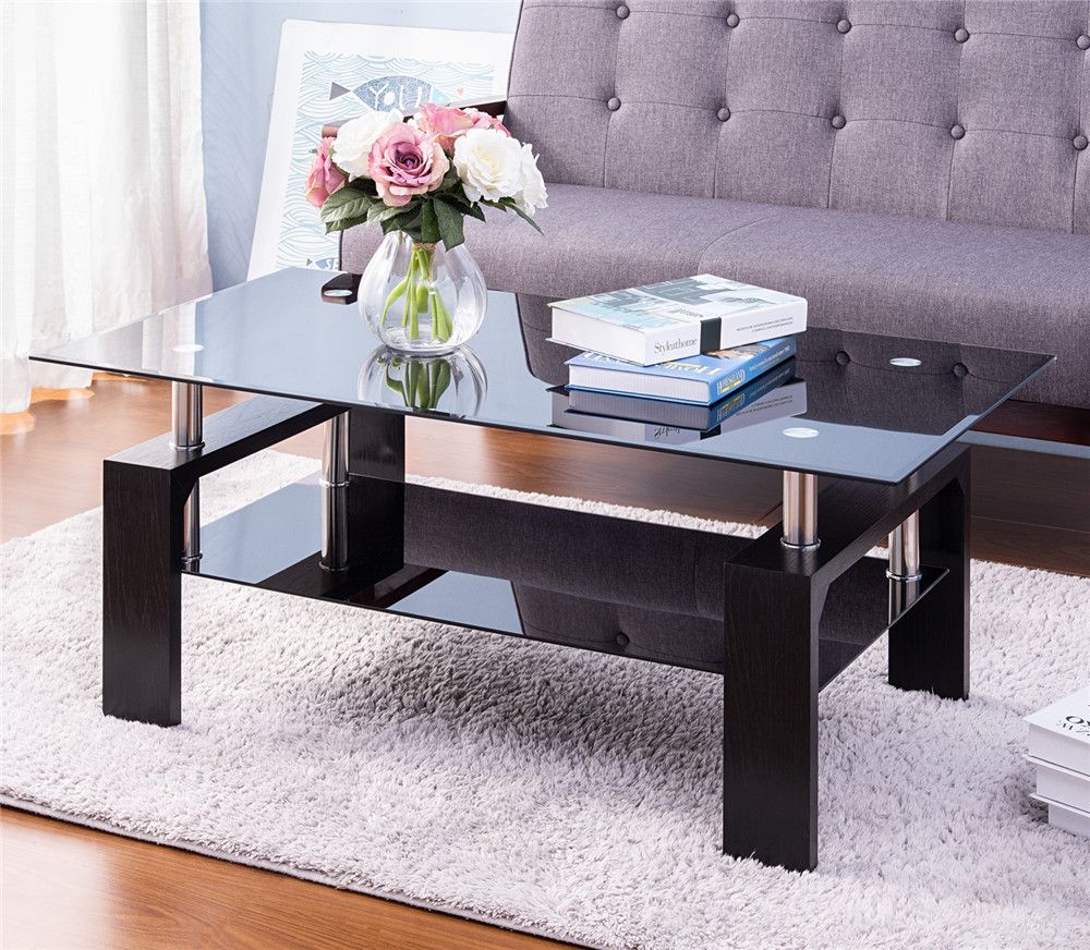 Glass Coffee Table With Rectangular Tabletop Metal Leg Throughout Glass And Pewter Coffee Tables (View 9 of 15)