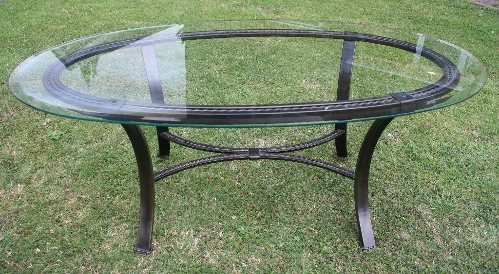 Glass Top Oval Wrought Iron Coffee Table, Furniture In Oval Aged Black Iron Coffee Tables (View 2 of 15)