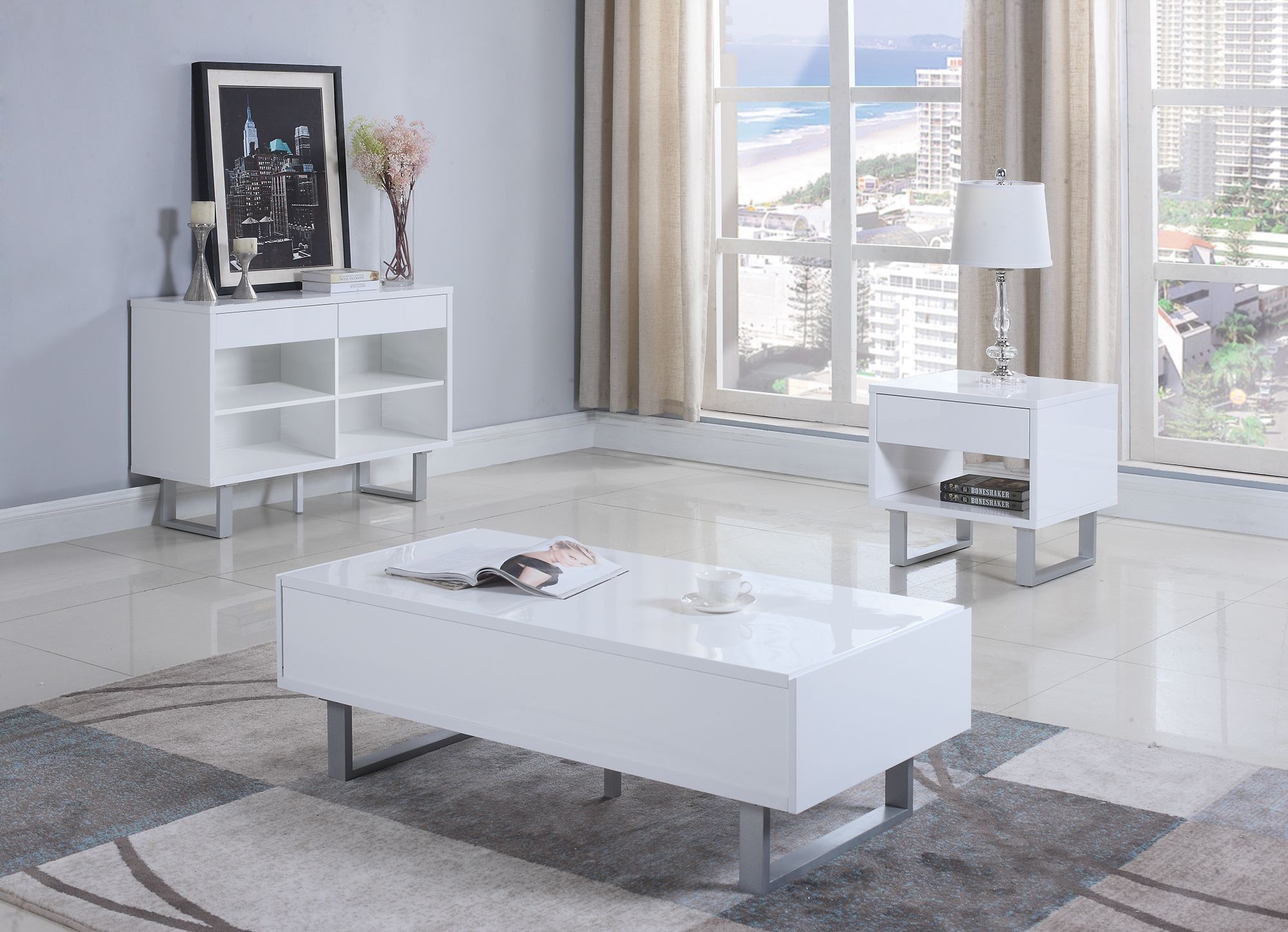 Glossy White 2 Drawer Coffee Table – 1stopbedrooms. Inside White Gloss And Maple Cream Coffee Tables (Photo 15 of 15)