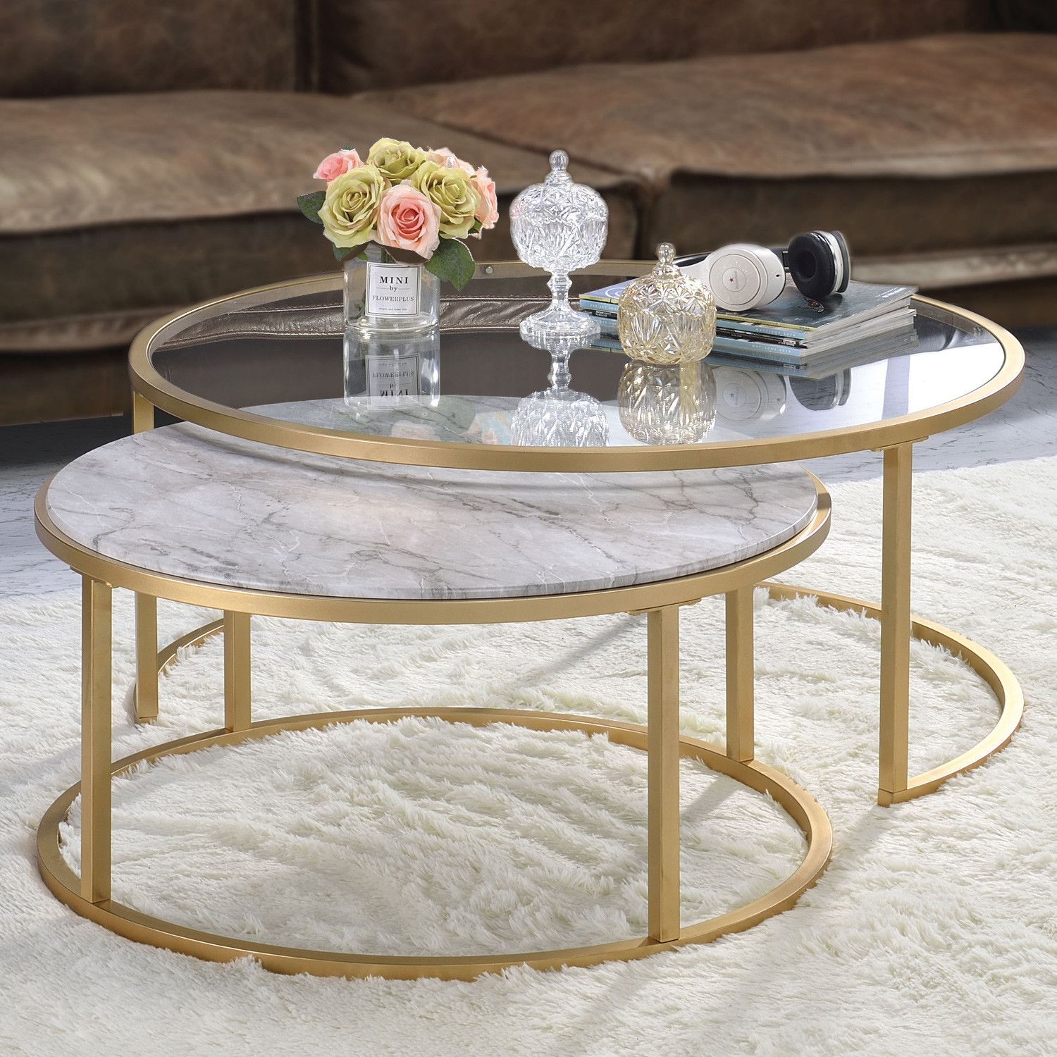 Gold And Glass Nesting Coffee Tables : The Leo Coffee Pertaining To Geometric Glass Top Gold Coffee Tables (View 10 of 15)