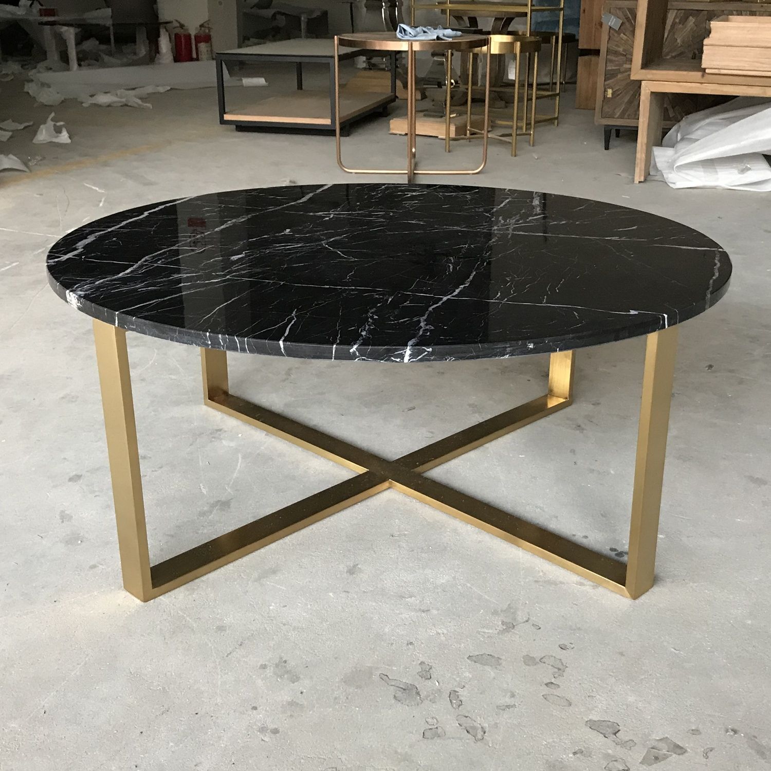 Gold Metal Base Wholesale Round Black Marble Coffee Table Throughout White Marble Gold Metal Coffee Tables (View 15 of 15)