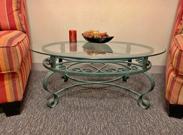 Gorgeous Ocean Green / Teal Wrought Iron Coffee Table With Within Oval Aged Black Iron Coffee Tables (View 7 of 15)