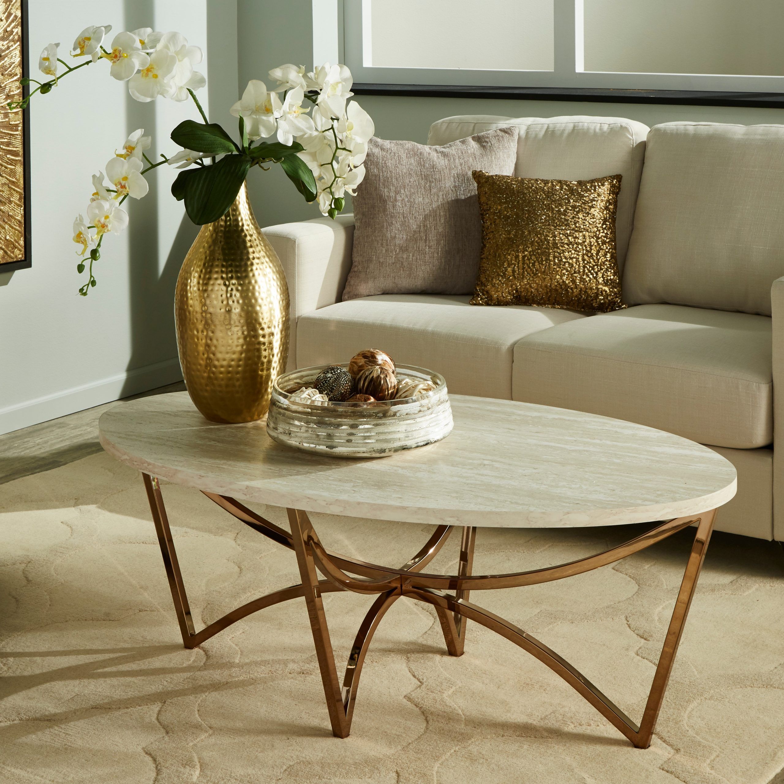 Gottlieb Round Glass Gold Coffee Table / Vittoria With Gold Cocktail Tables (Photo 8 of 15)