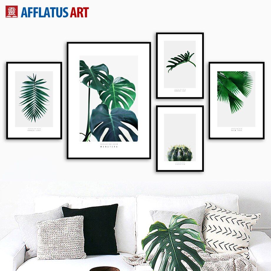 Green Plants Cactus Monstera Palm Leaves Wall Art Canvas For Palm Leaves Wall Art (View 8 of 15)