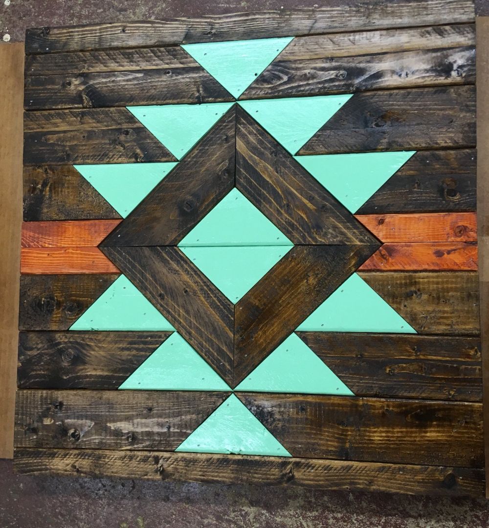 Hand Crafted Aztec Wood Wall Art Geometric Wall Decor Mint Pertaining To Urban Tribal Wood Wall Art (View 8 of 15)