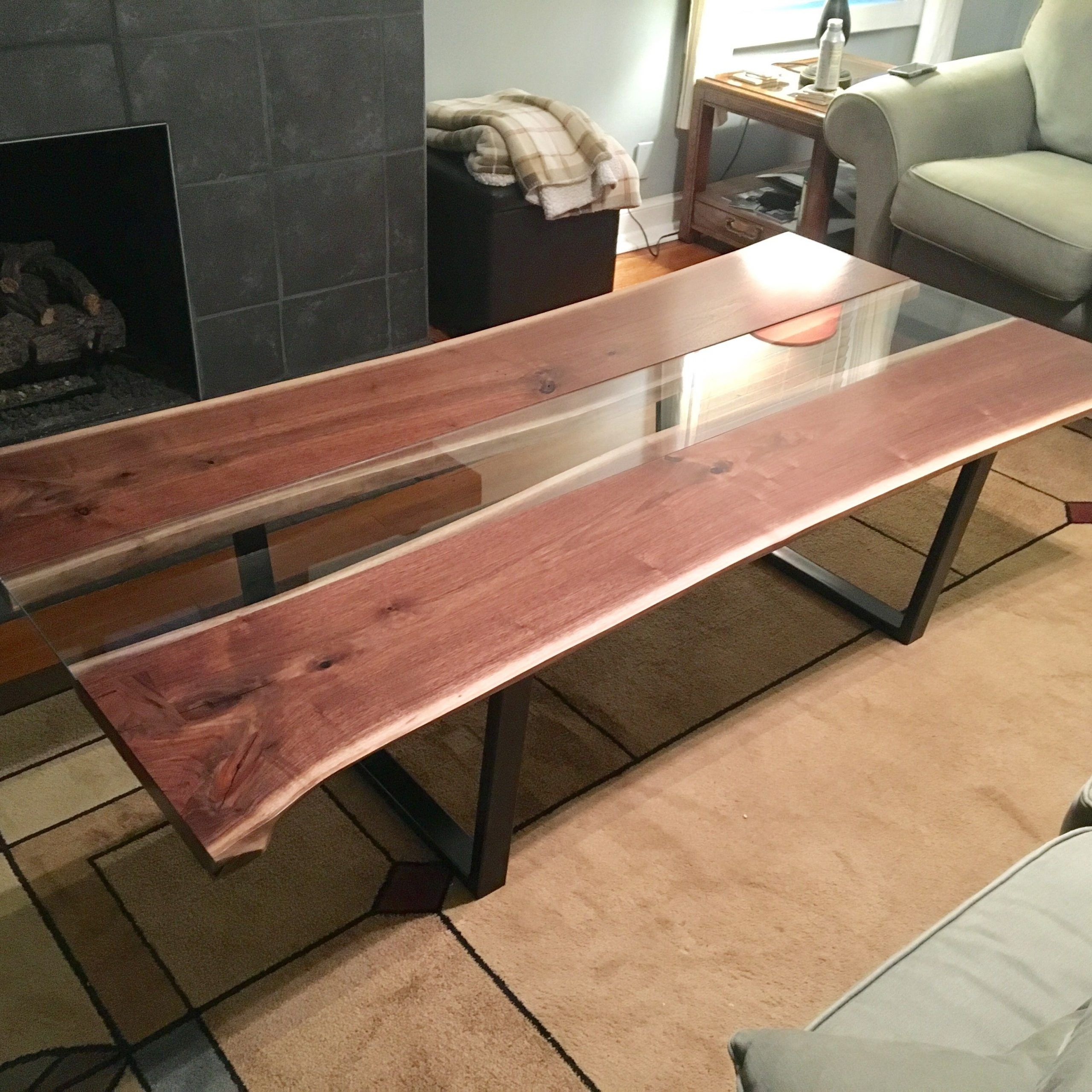 Hand Crafted Live Edge Black Walnut Coffee Tablekc Pertaining To Walnut Wood And Gold Metal Coffee Tables (View 4 of 15)