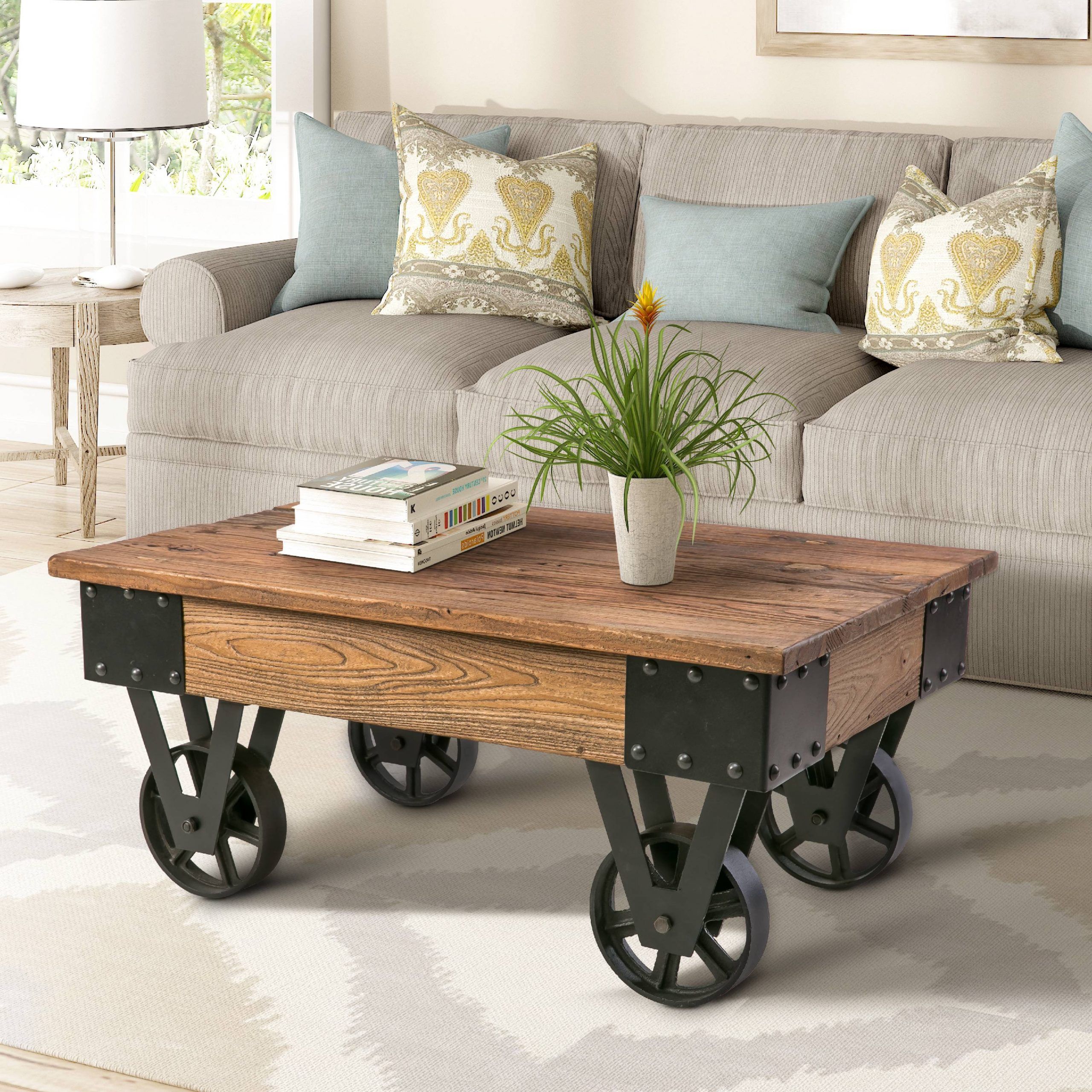 Harper&bright Designs Solid Wood Coffee Table With Metal Intended For Metal And Oak Coffee Tables (View 15 of 15)