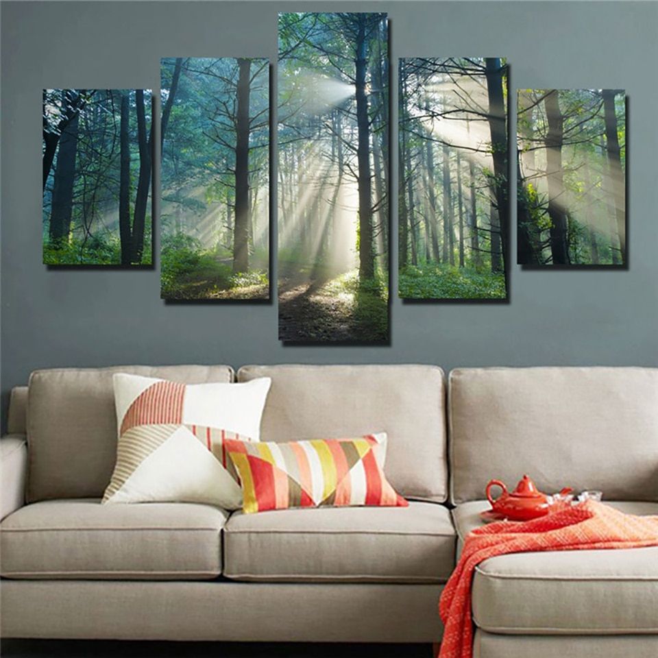 Hd Printed Painting Modern Wall Art Pictures 5 Panel With Regard To Natural Framed Art Prints (View 6 of 15)