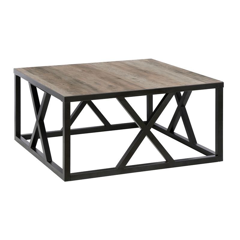Henn&hart Traditional Square Geometric Metal Coffee Table With Smoke Gray Wood Square Coffee Tables (View 11 of 15)