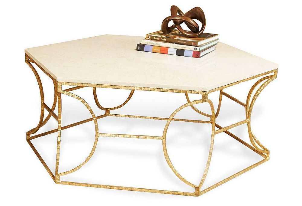 Hex Marble Cocktail Table, Gold/cream | Marble Cocktail Regarding Gold Cocktail Tables (Photo 11 of 15)