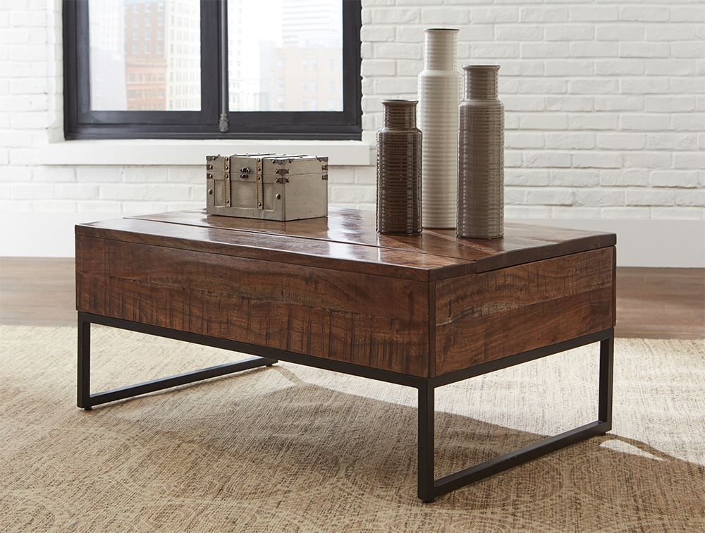 Hirvanton Gray Brown Lift Cocktail Table | The Furniture Mart Intended For Brown Cocktail Tables (View 14 of 15)