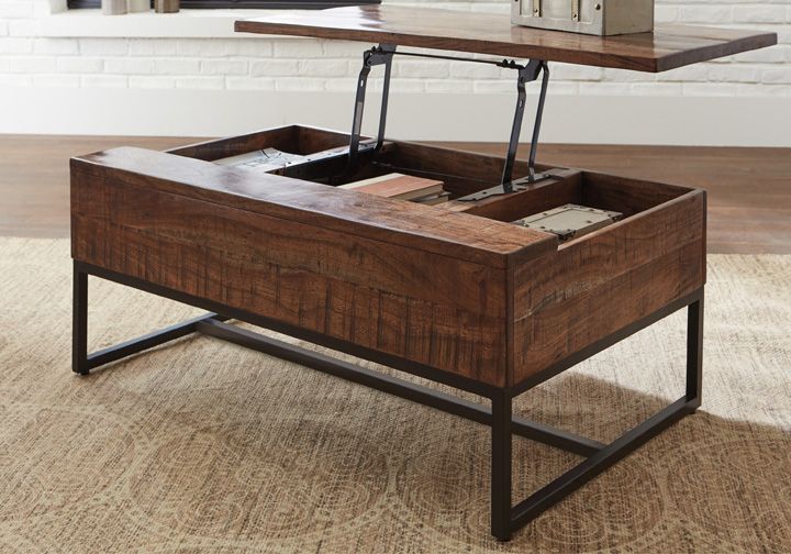 Hirvanton Warm Brown Rectangular Lift Top Cocktail Table Within Warm Pecan Coffee Tables (View 6 of 15)