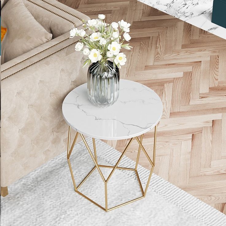 Hollow Out Metal Geometric Structure Marble Top Small Within White Geometric Coffee Tables (View 4 of 15)