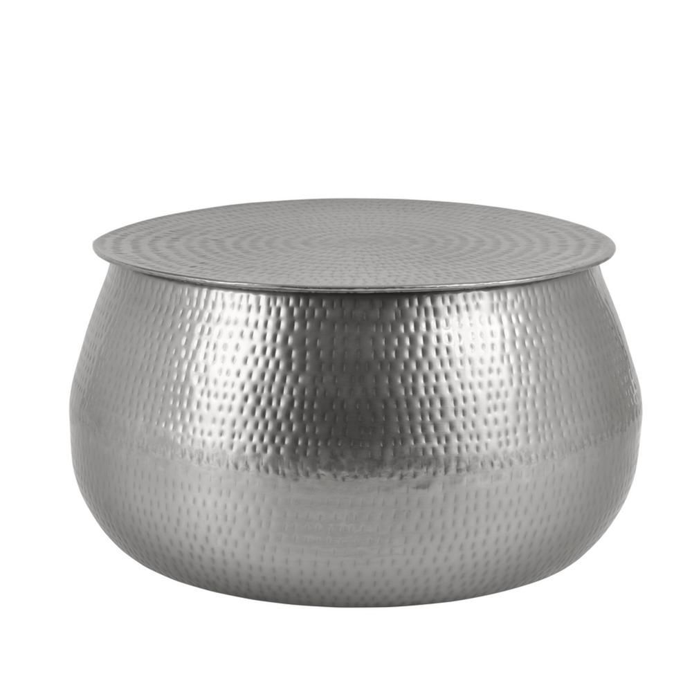 Home Decorators Collection Calluna Round Silver Metal For Hammered Antique Brass Modern Cocktail Tables (View 9 of 15)