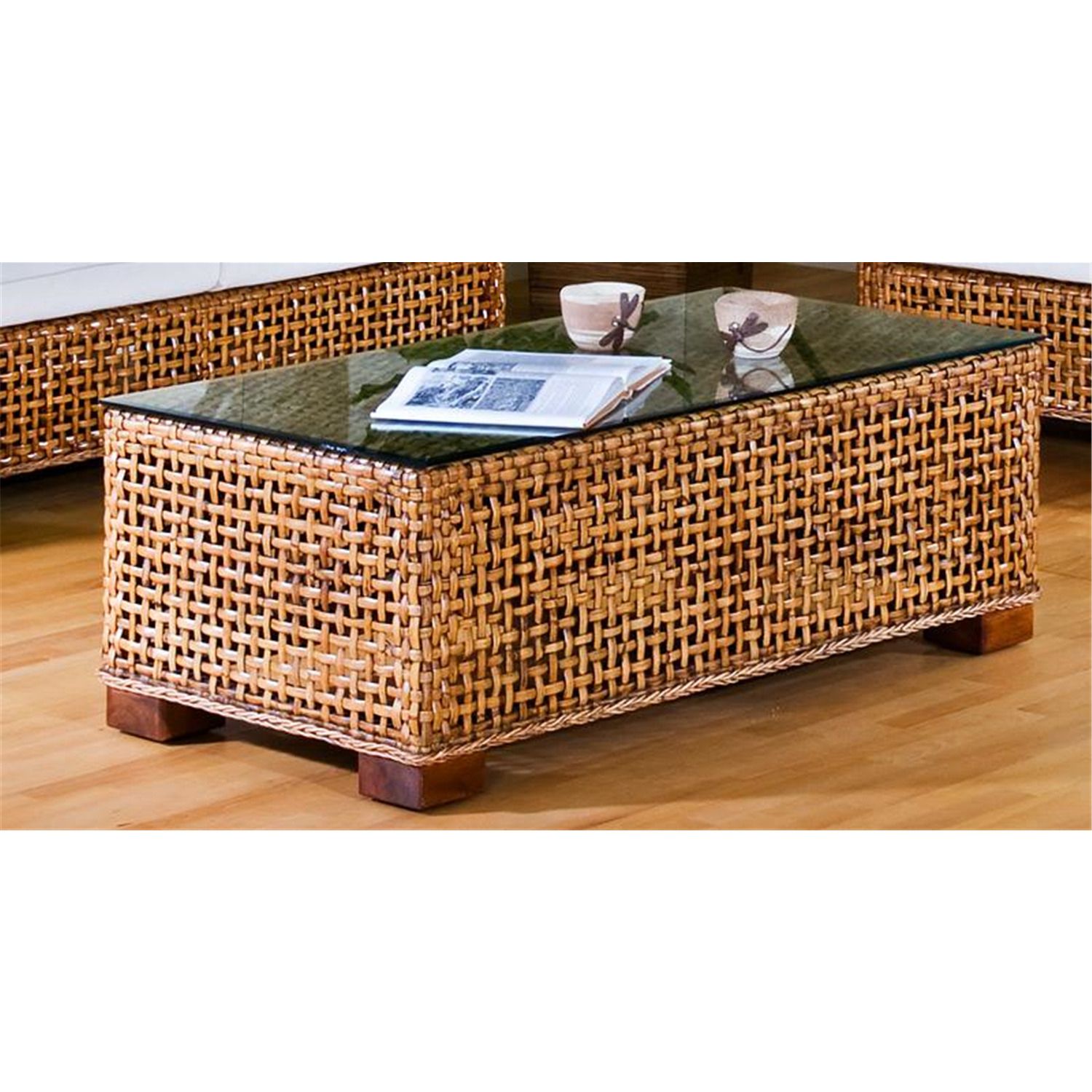 Hospitality Rattan Rattan & Wicker Coffee Table With Glass Intended For Wicker Coffee Tables (View 9 of 15)