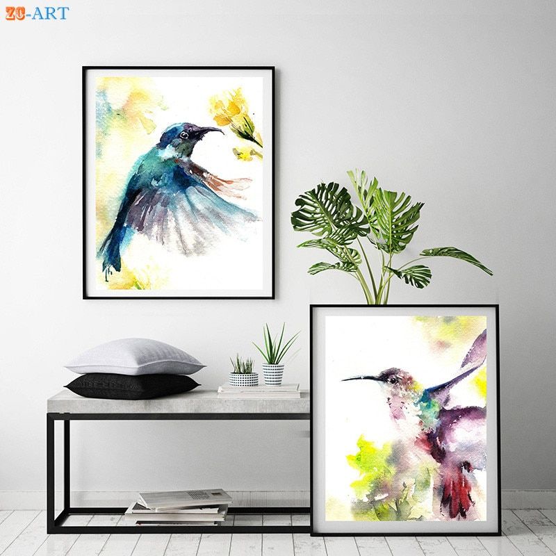 Hummingbird Prints Poster Colorful Watercolor Painting Intended For Colorful Framed Art Prints (Photo 12 of 15)