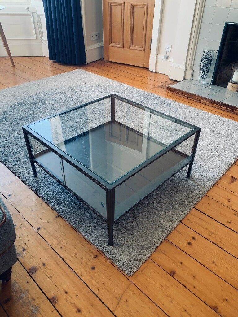 Ikea Sammanhang Glass/steel Grey Square Coffee Table | In Regarding Gray Wood Black Steel Coffee Tables (View 10 of 15)