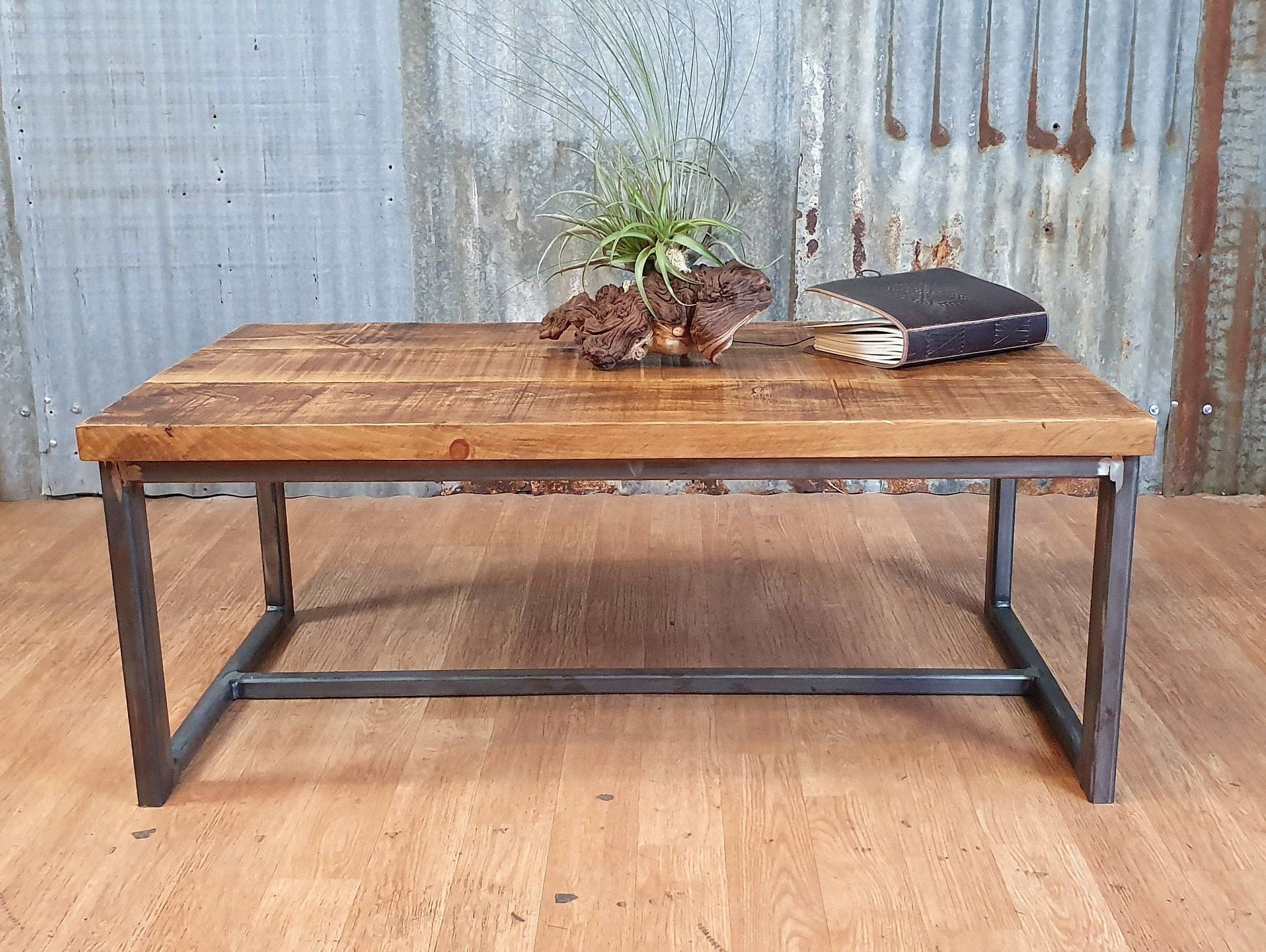 Industrial Reclaimed Style Coffee Table, Solid Wood Coffee Intended For Metal And Oak Coffee Tables (Photo 4 of 15)