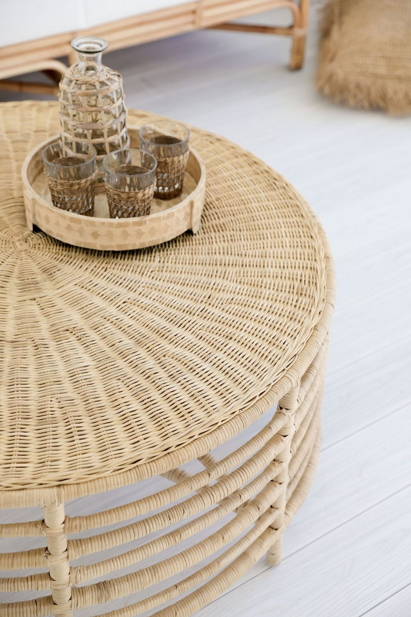 Intan Rattan Round Coffee Table, 100cm, Natural | Haus Of Pertaining To Natural Woven Banana Coffee Tables (View 7 of 15)