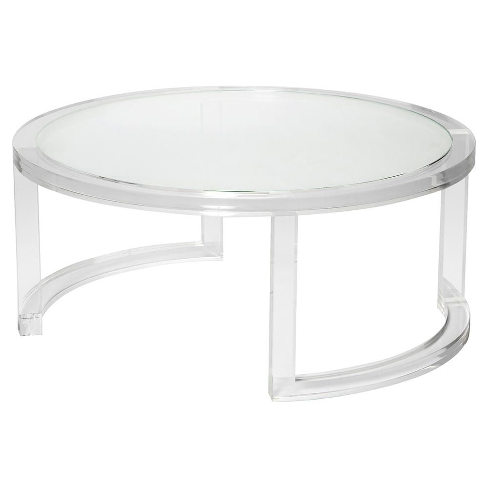 Interlude Ava Modern Round Clear Glass Acrylic Round Regarding Silver And Acrylic Coffee Tables (View 7 of 15)