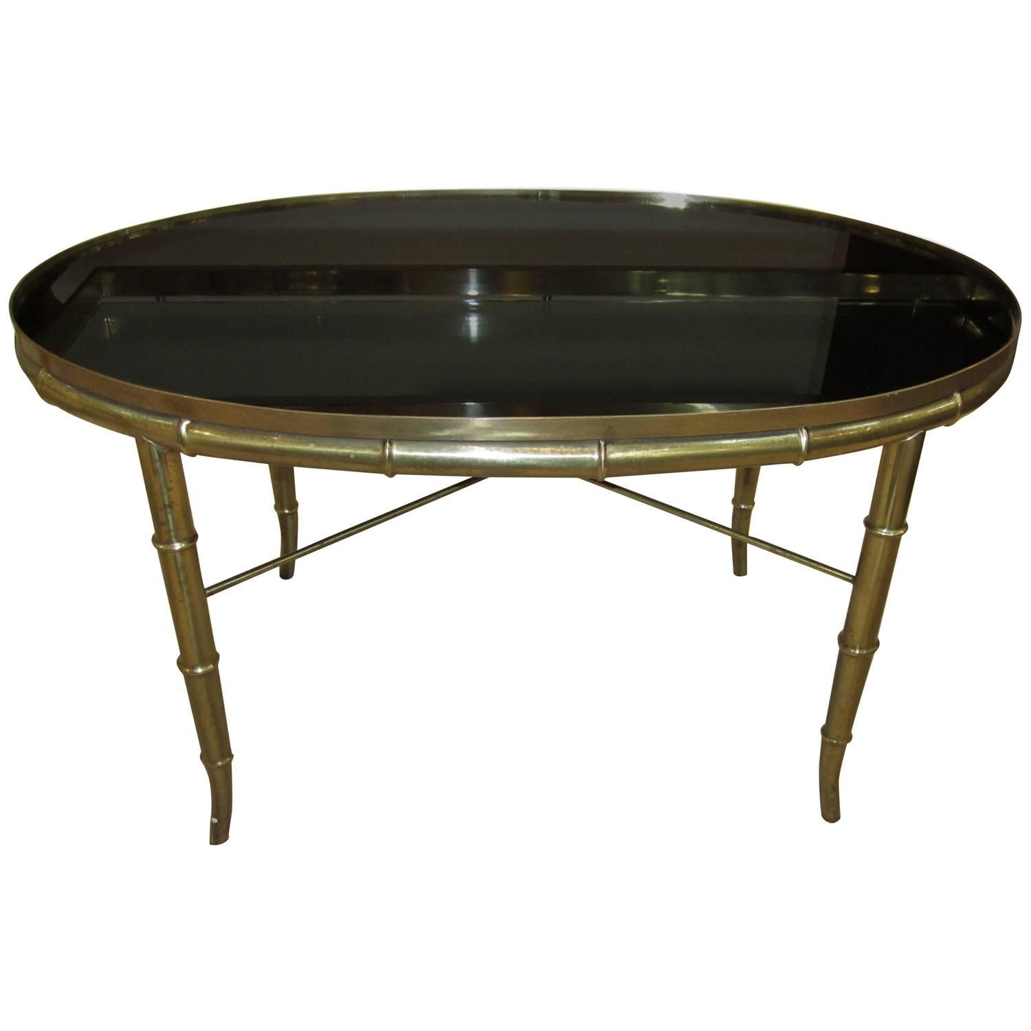 Italian Gold Brass Bamboo Cocktail Table With Black Mirror For Antique Brass Round Cocktail Tables (View 10 of 15)