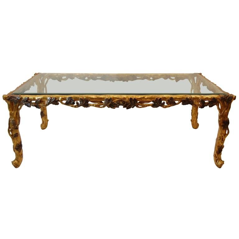 Italian Gold Leaf Carved Wood Coffee Table With Beveled Regarding Antique Gold And Glass Coffee Tables (View 13 of 15)