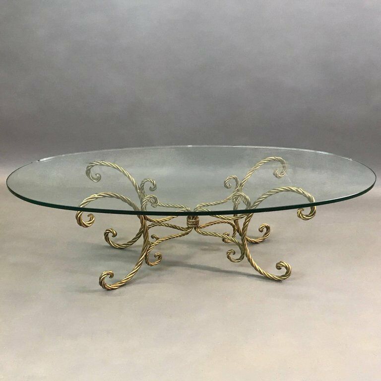 Italian Mid Century Gilt Braided Rope And Oval Glass For Oval Corn Straw Rope Coffee Tables (Photo 1 of 15)