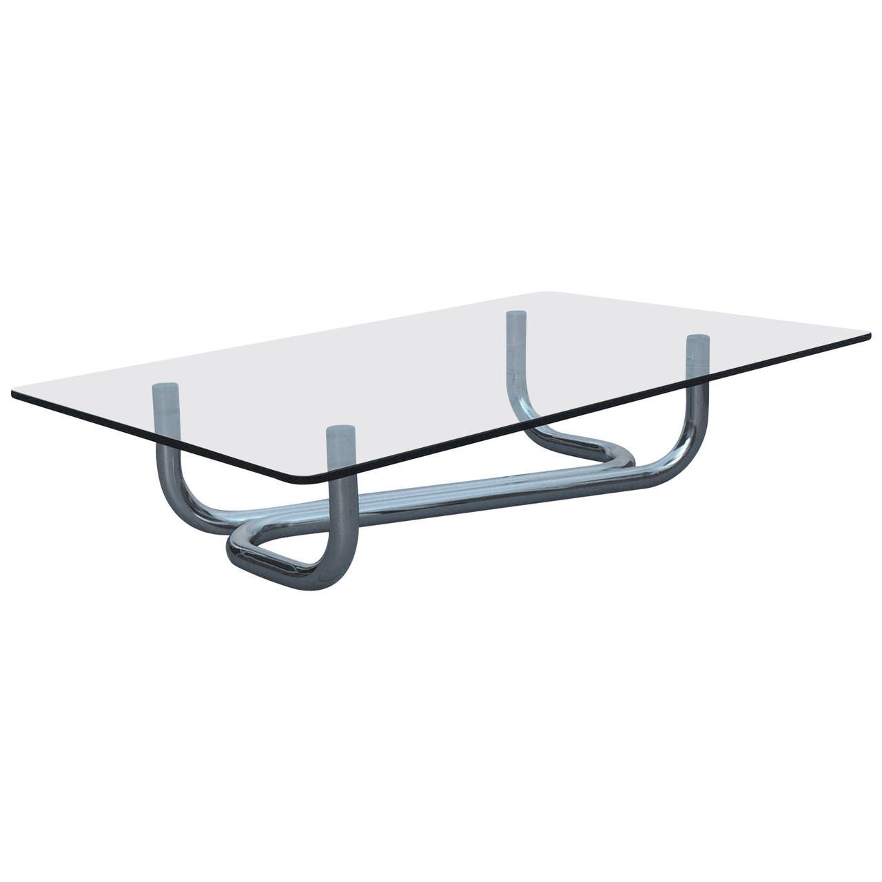 Italian Polished Chrome And Glass Cocktail Table | Glass Intended For Polished Chrome Round Cocktail Tables (View 15 of 15)
