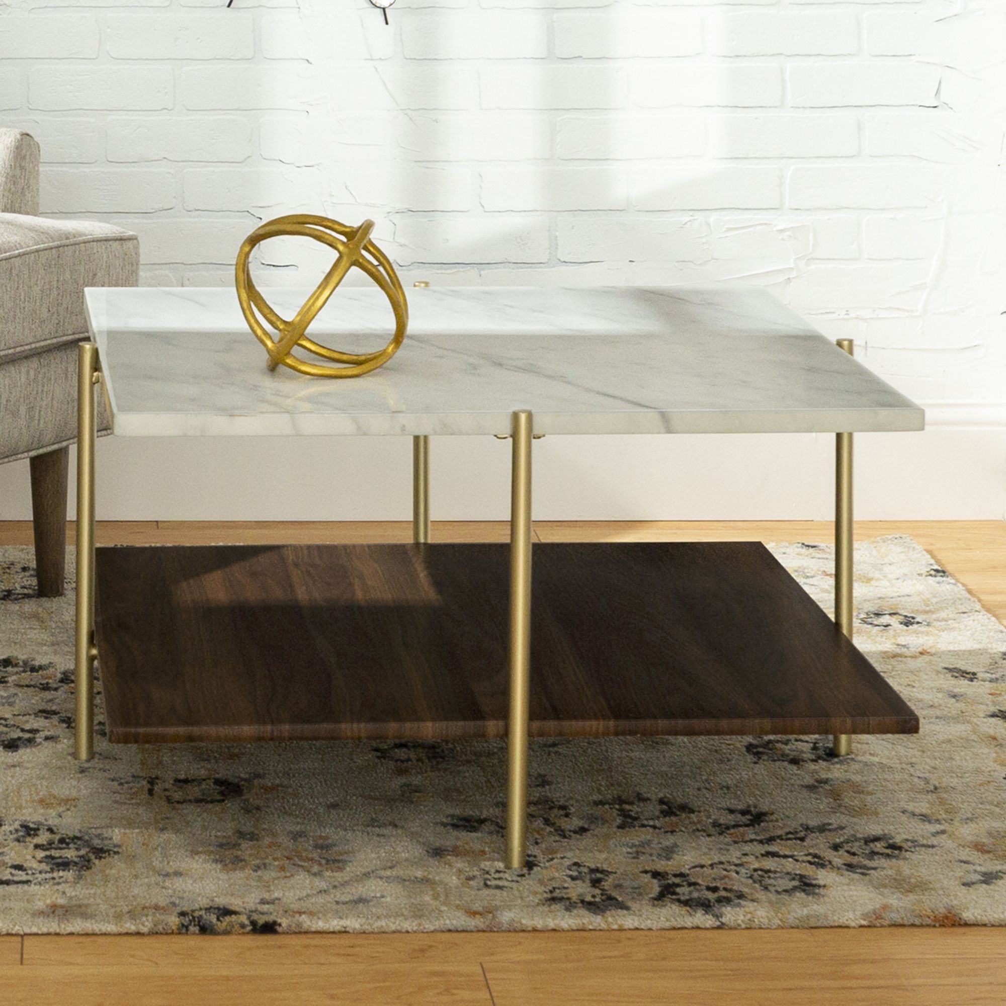 Jackie Faux White Marble Square Coffee Tableember With White Marble And Gold Coffee Tables (View 13 of 15)