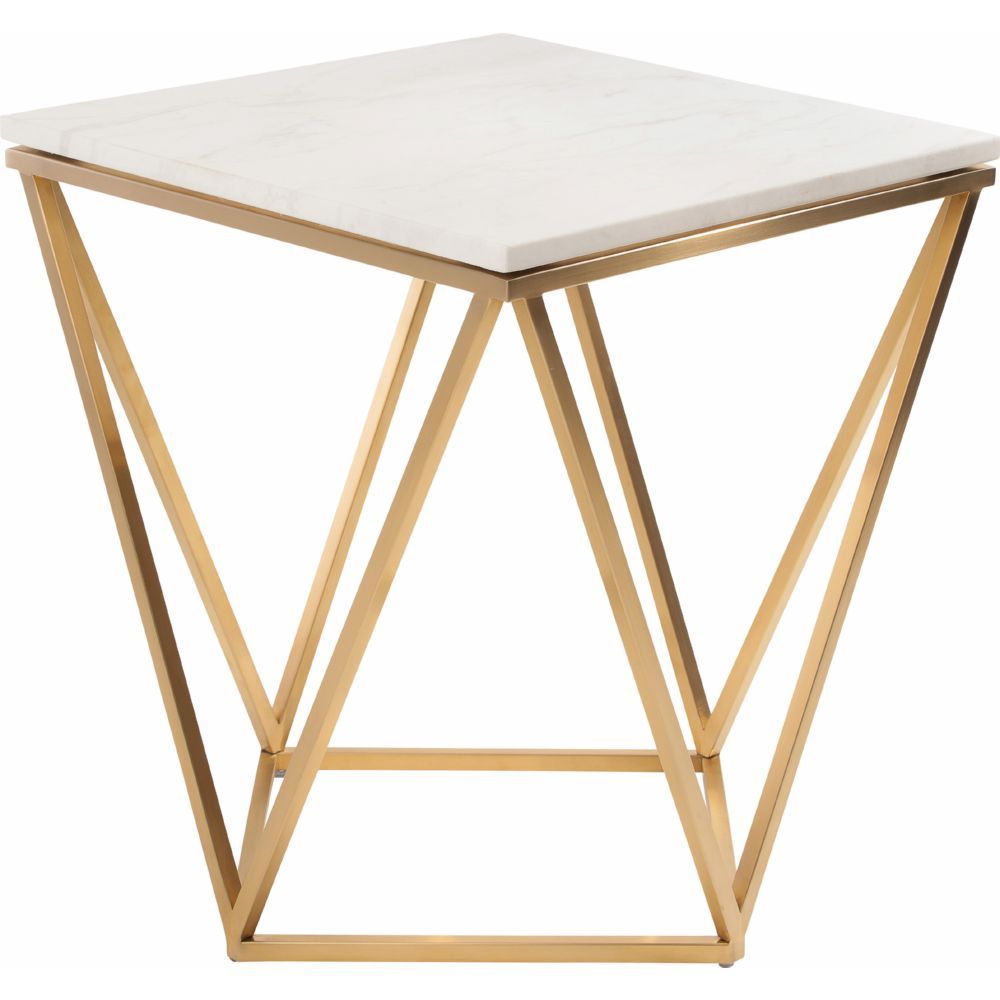 Jasmine Side Table W/ White Marble On Geometric Gold With Regard To Geometric White Coffee Tables (View 7 of 15)