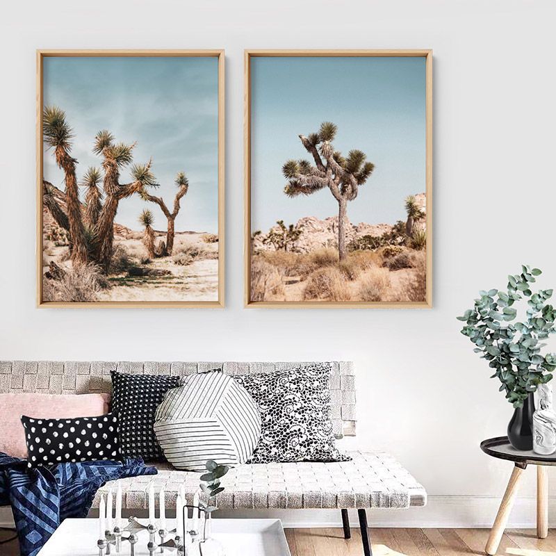Joshua Trees Desert Landscape Set Of 2 Art Prints Inside Desert Inn Framed Art Prints (View 4 of 15)