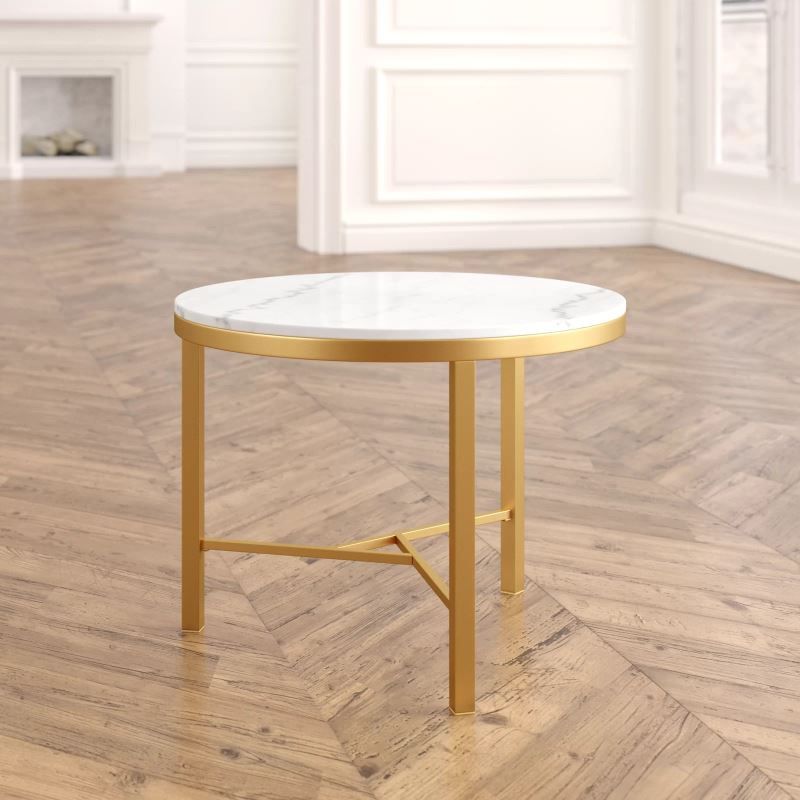 Kathy Mid Century Round Gold Coffee Table With White Within White Marble And Gold Coffee Tables (View 4 of 15)