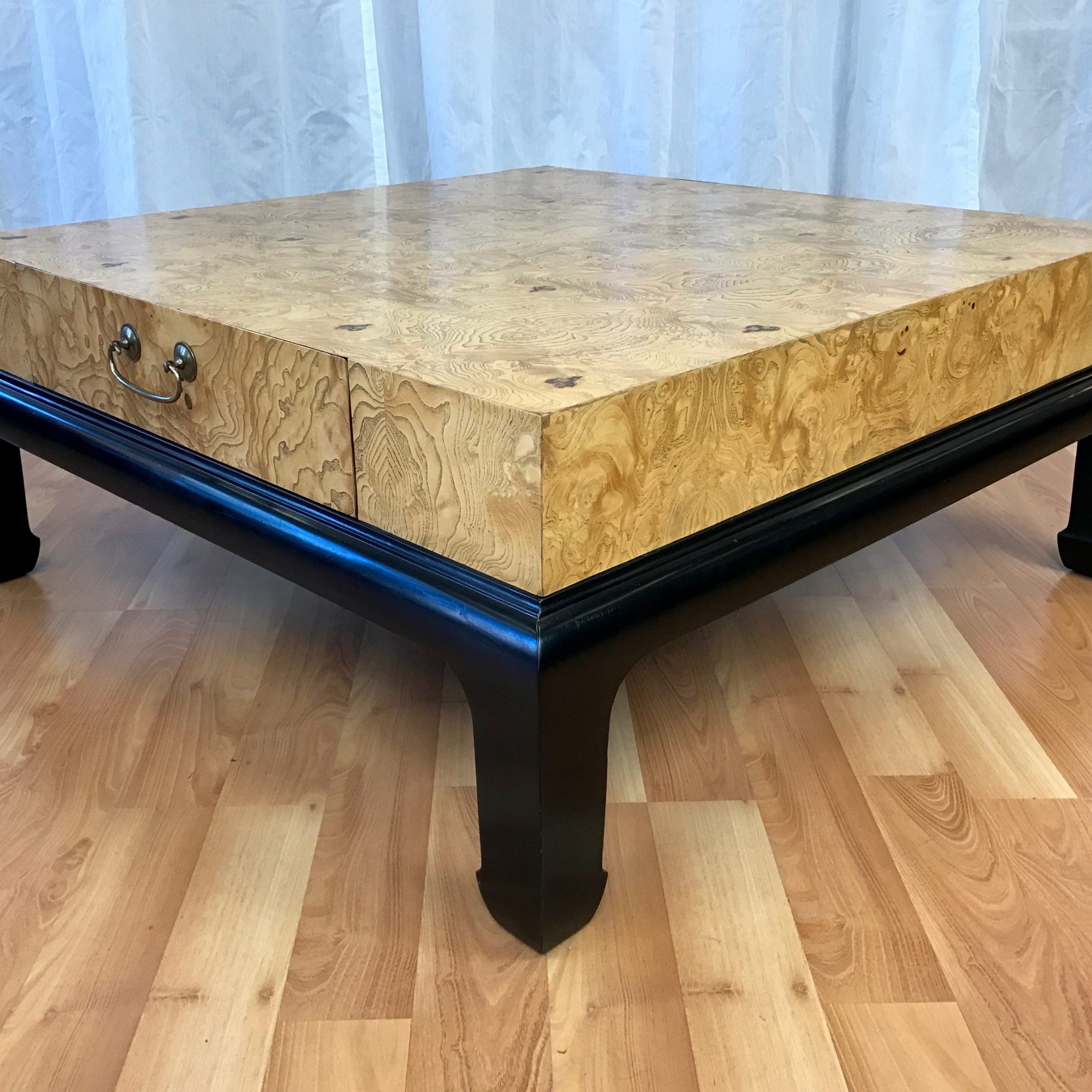 Large Burl Wood Coffee Table With Drawers Attributed To With Wood Veneer Coffee Tables (View 9 of 15)