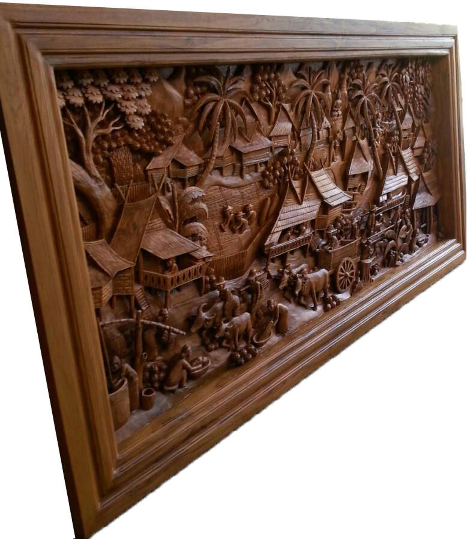 Large Carved Teak Wood Wall Art Decor 3d Panel With Regarding Waves Wood Wall Art (Photo 10 of 15)