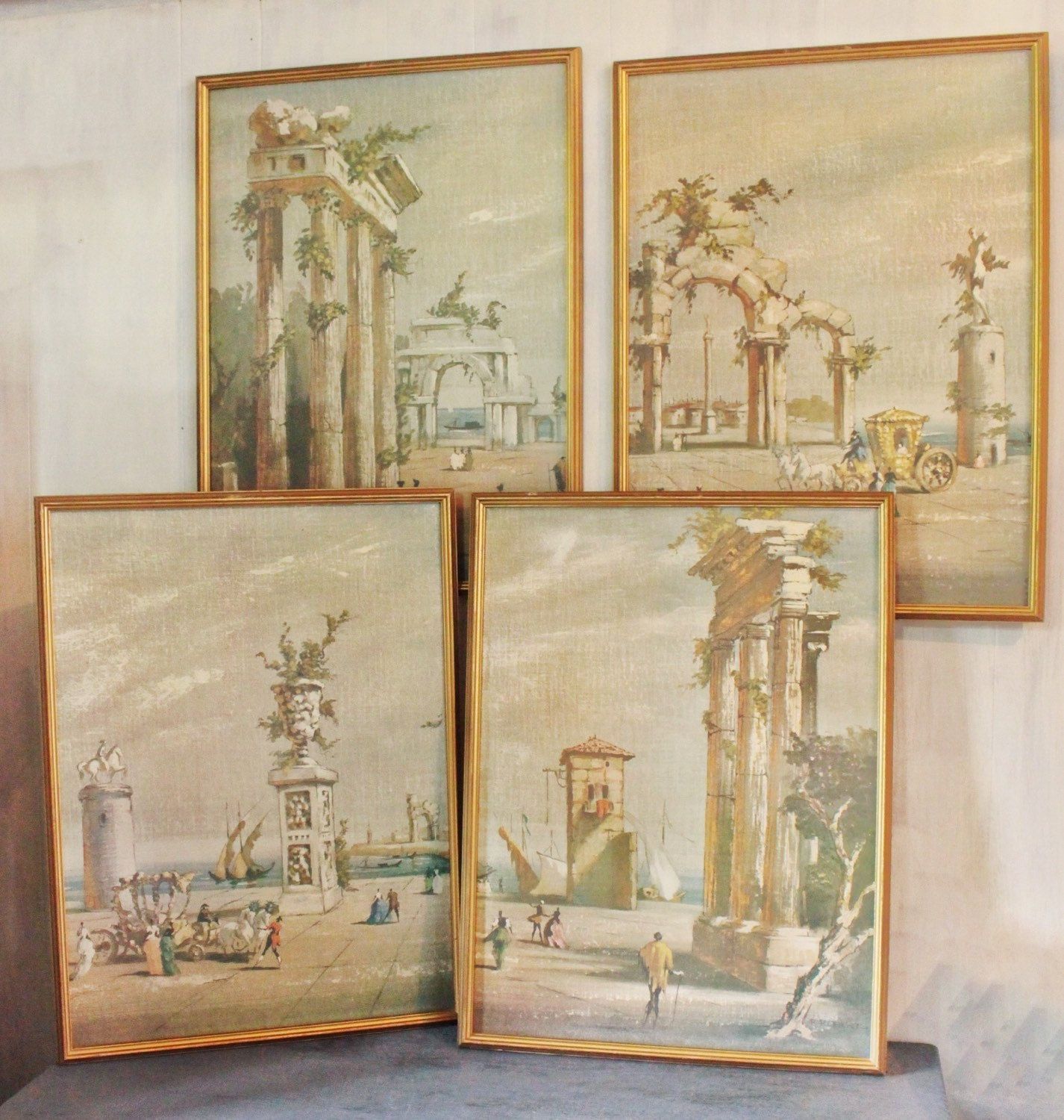 Large Framed Lithographs 1950s Italian Style Wall Decor Inside Italy Framed Art Prints (View 1 of 15)