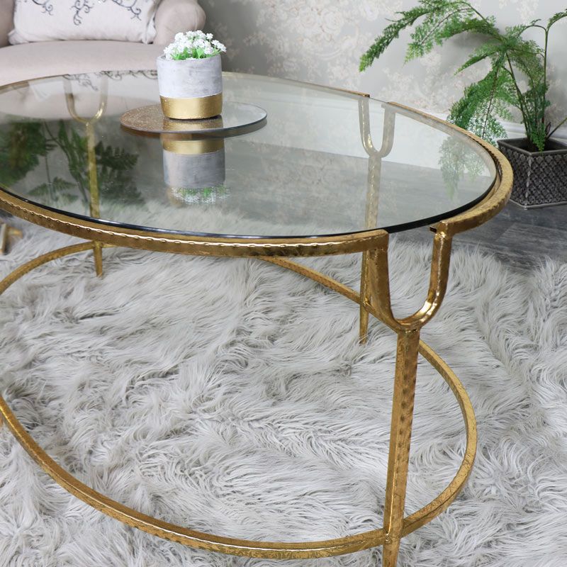 Large Gold Oval Glass Topped Coffee Table With Glass And Gold Coffee Tables (View 15 of 15)