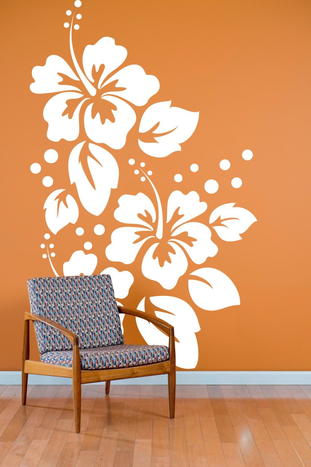 Large Hibiscus Flowers Pattern Wall Decal Custom Vinyl Art Within Stripes Wall Art (View 14 of 15)