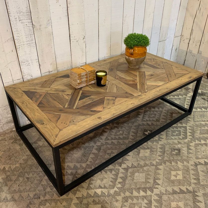 Large Reclaimed Wood Parquet Coffee Table – Home Barn Vintage Within Barnwood Coffee Tables (View 6 of 15)