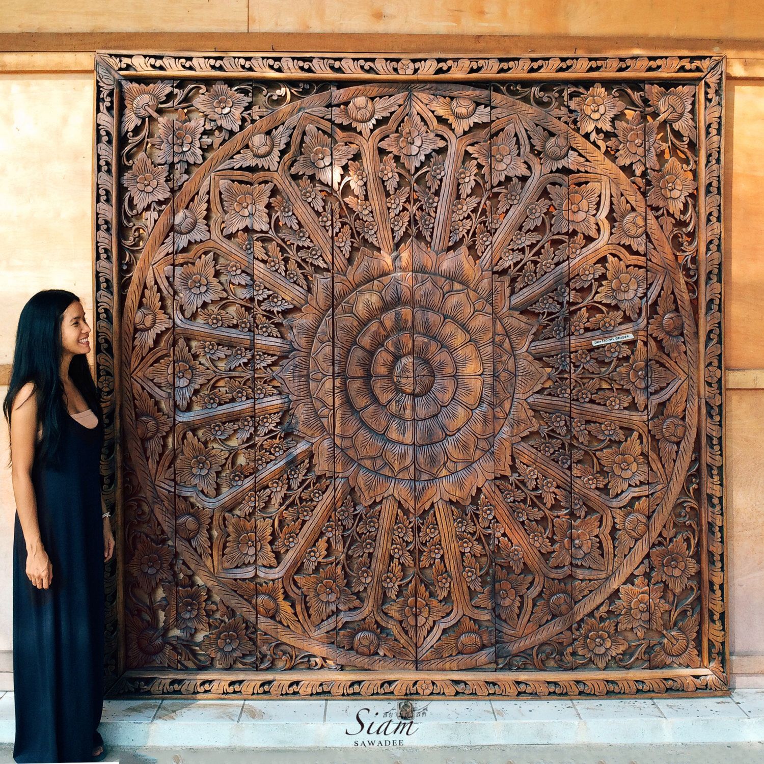 Large Relief Carving. Teak Wood Wall Panel (View 3 of 15)