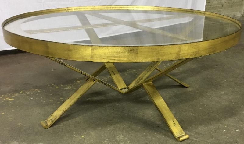 Large Round 40s French Gold Leaf Wrought Iron Coffee Table Throughout Leaf Round Coffee Tables (View 2 of 15)