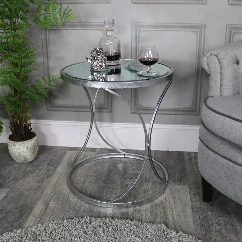 Large Silver Mirrored Side Table – Melody Maison® Within Mirrored And Silver Cocktail Tables (View 14 of 15)
